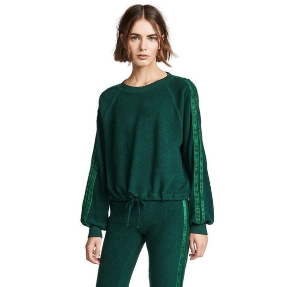 Pam & Gela Cropped Sweatshirt Velvet Stripes Green - Picture 16 of 16